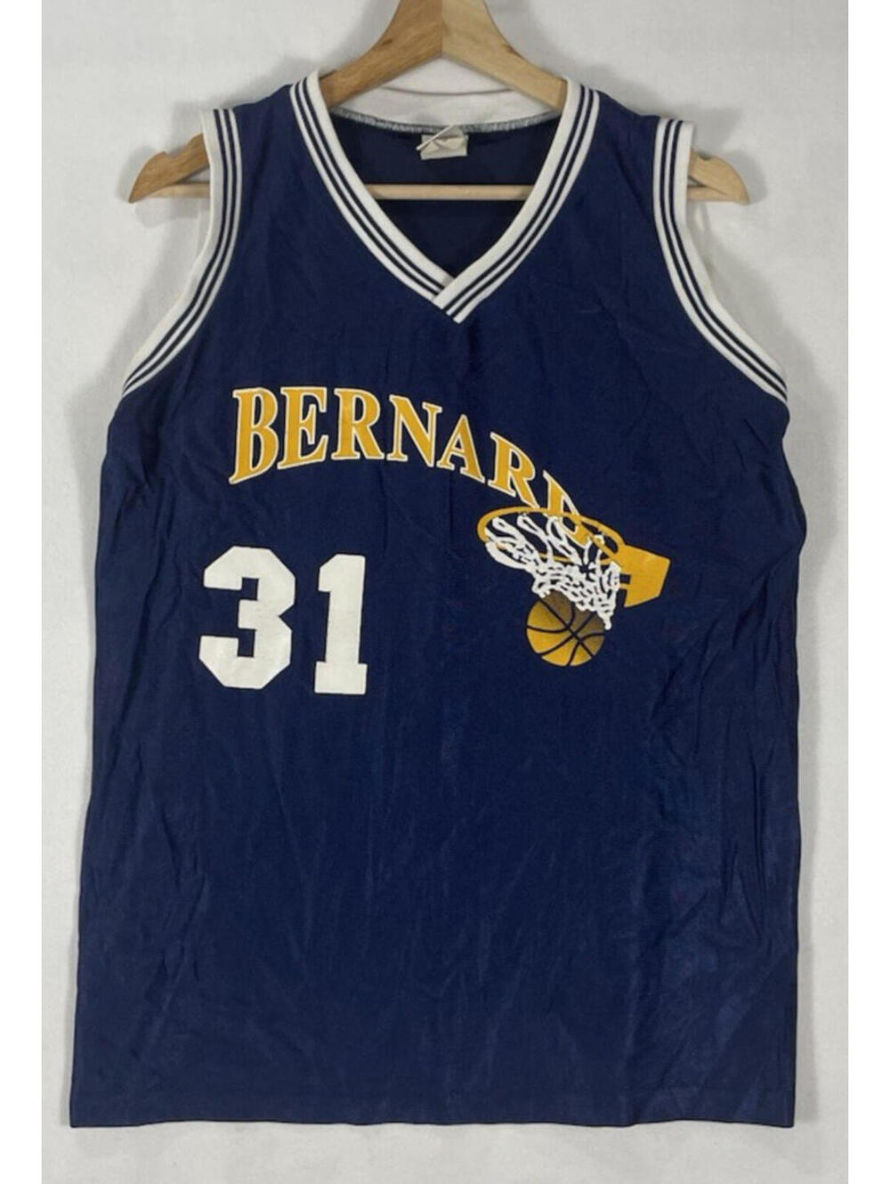 Vintage Saxon Athletic High School Basketball Bernard Jersey Navy Made In Canada
